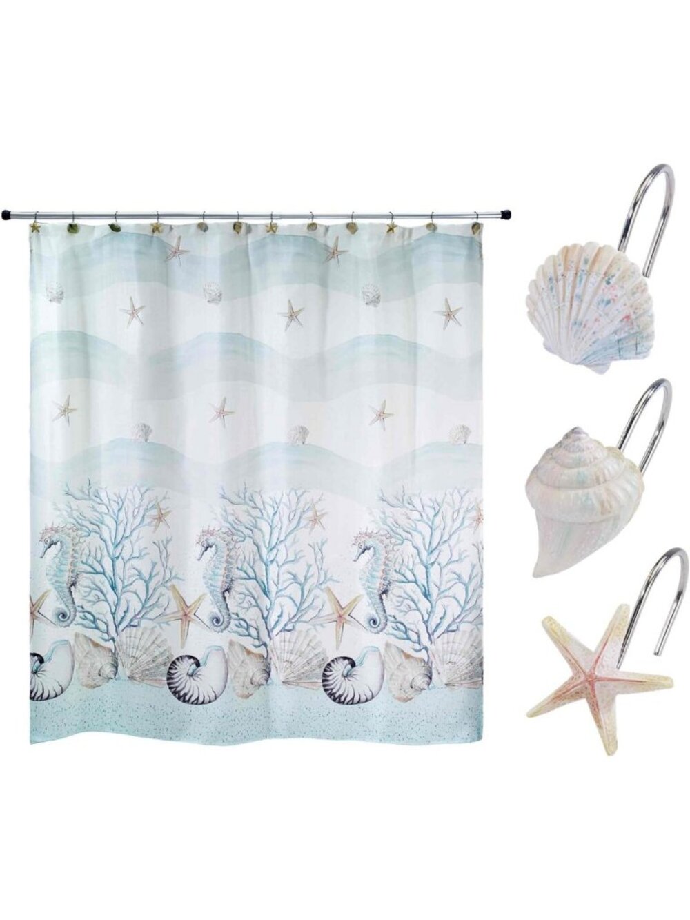 Stylish Fabric Shower Curtain Set 72x72 with 12 Hooks - Bathroom Decor